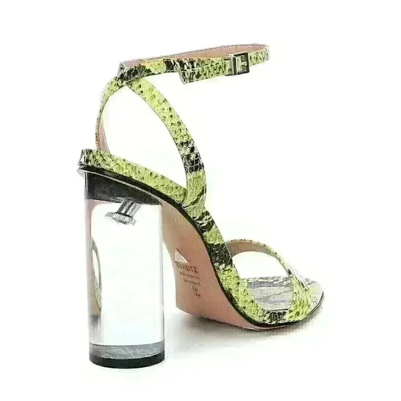 SCHUTZ  Valencia Open Toe Ankle Strap Block Clear Heeled Sandals Neon Lime Sz 8 - Picture 3 of 14